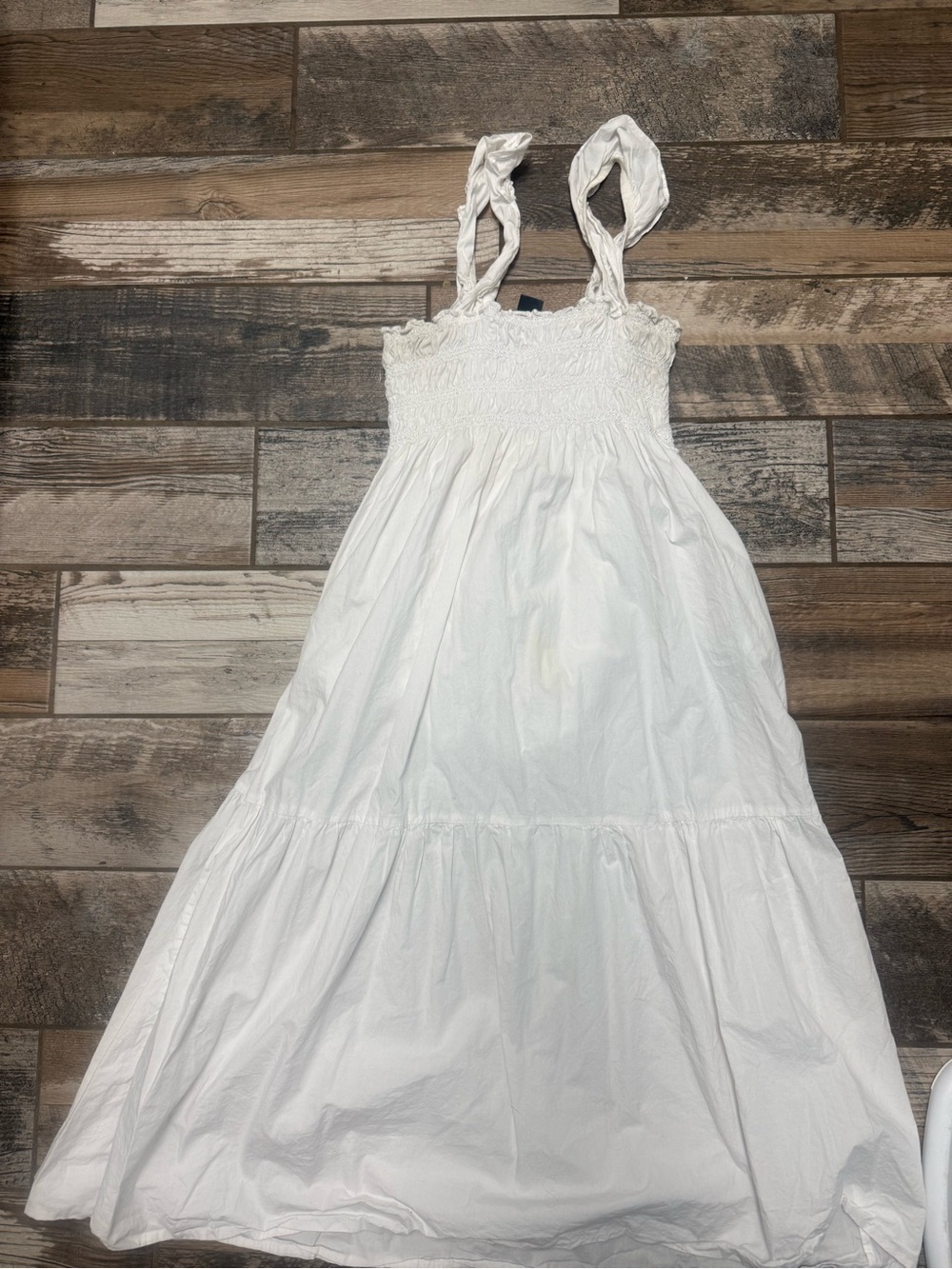 French Connection White Maxi Dress with Smocked Bodice